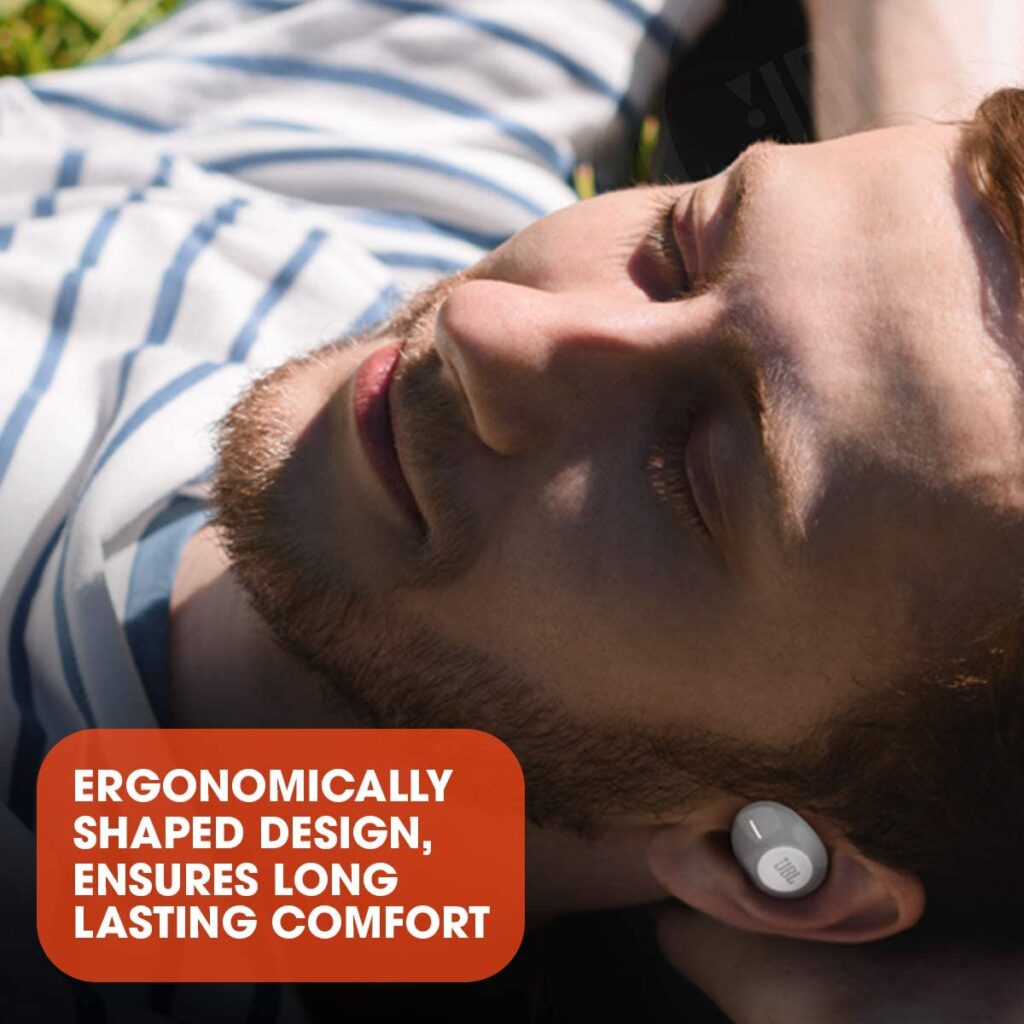 JBL Tune 120 True Wireless Earbuds: Ergonomically shaped design, ensures long lasting comfort